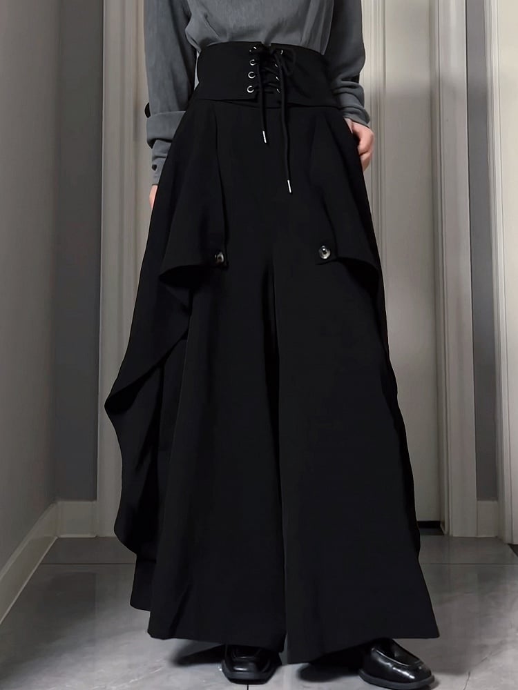 One-piece High Corset Waist with Design Ouji Black Lolita Skort