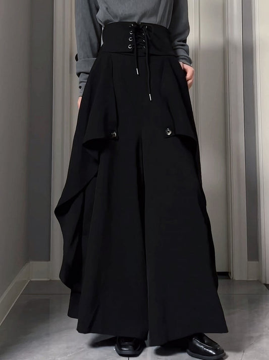 One-piece High Corset Waist with Design Ouji Black Lolita Skort