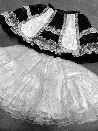 Black Punk Tiered Skirt with Detachable Bunny Ears & Undies