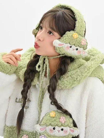 グリーンのキュートなラムフリースイヤーマフ