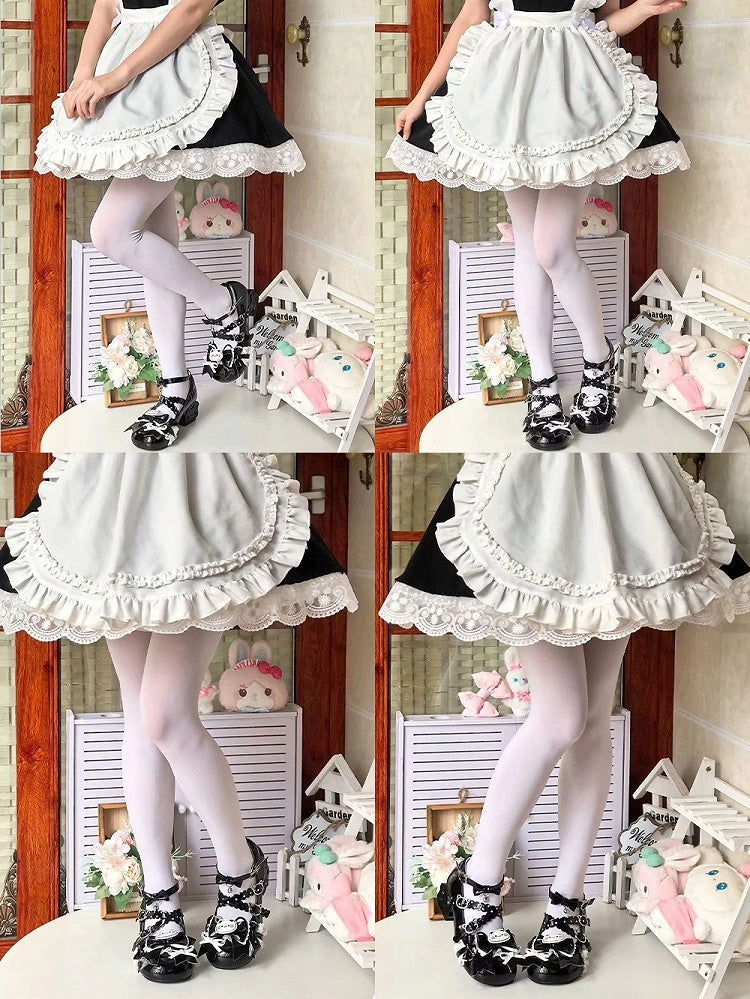 Mid-heel Sweet Lolita Mary Janes - Kitty Toast Heel with Playful Bow & Scalloped Edge