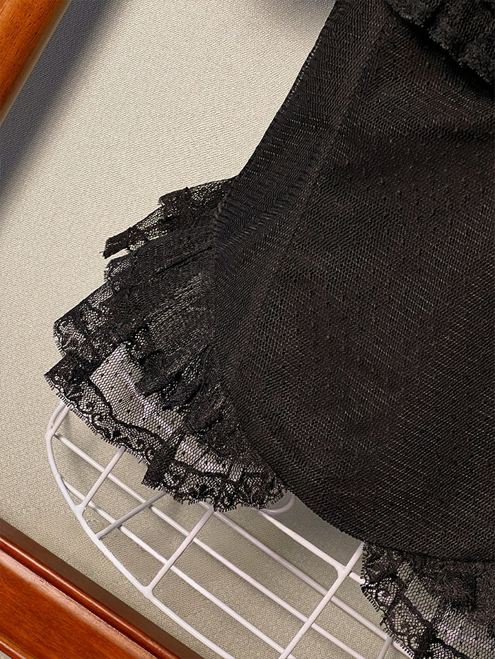 Black Square Neckline Short Sleeves Blouse