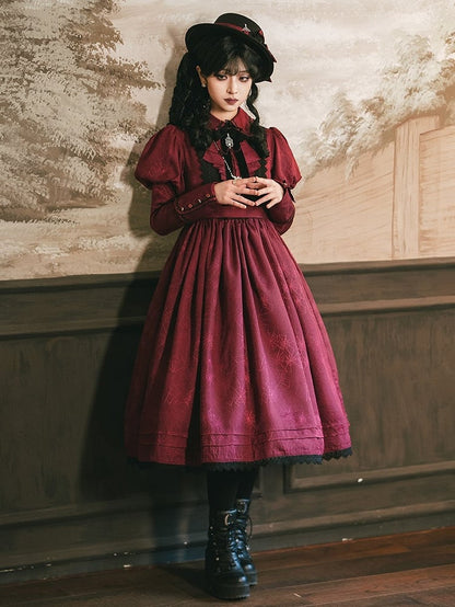 Juliette Red Dress Sleeves Pattern Spider Lace Trim and Black with Gothic Lolita Web
