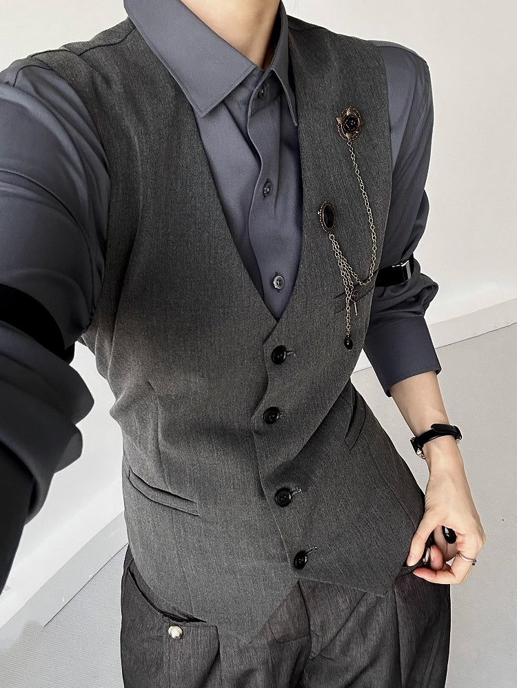 Long Button Cuffs Ouji Shirt Pointed Flat Gray Sleeve Modal Lolita with Dark Collar Unisex