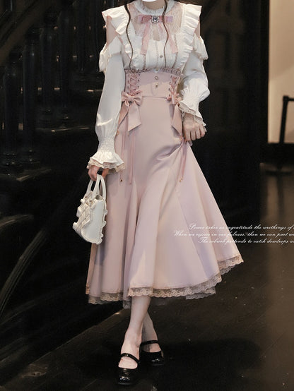 White Landmine Illusion Blouse and with Cutouts Neckline Shoulder Pink