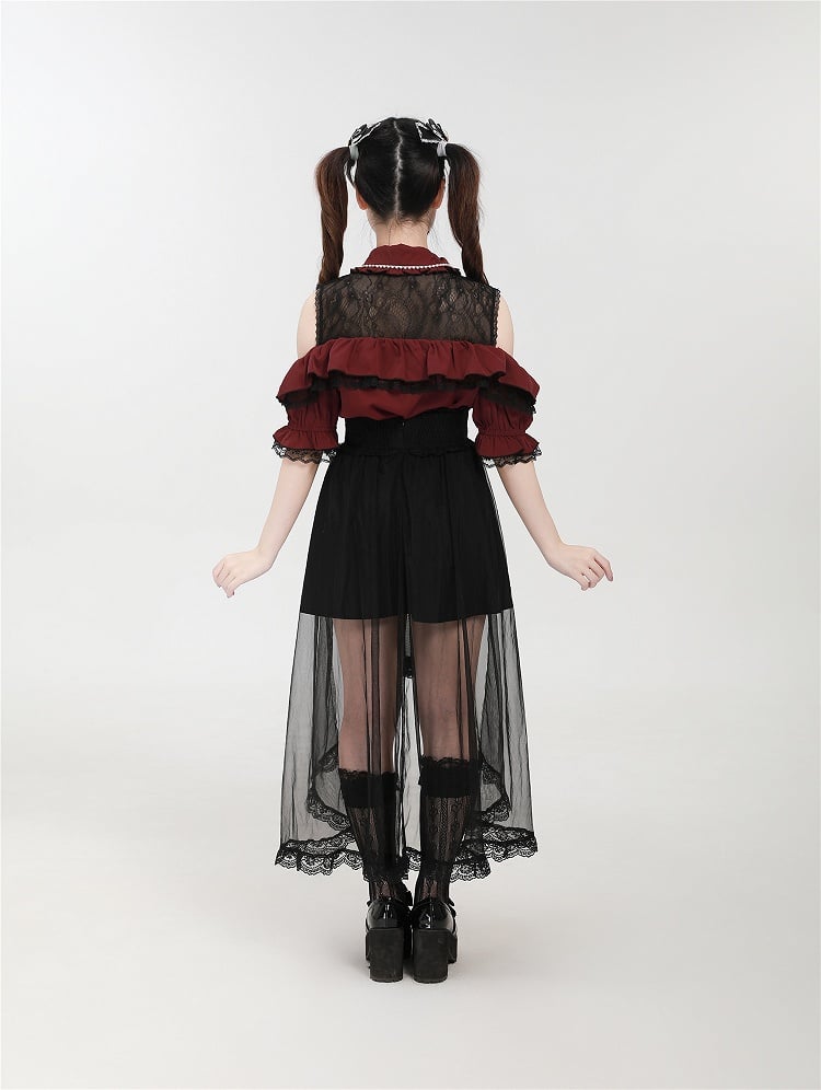 Double Kei Skirt Detachable Cross and Black with Buckles Chain Overlay Jirai Tulle