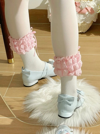 Round Bunny Lolita Mary Accents Low-heel Blue Janes Closure Snap Sweet Bow Themed with