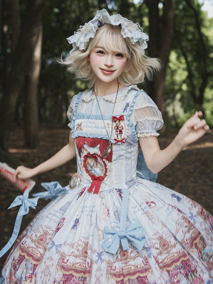 Alice in Wonderland Style Azure Sweet Skirt with Detachable Bow Ribbons - Forest Fairy Tales