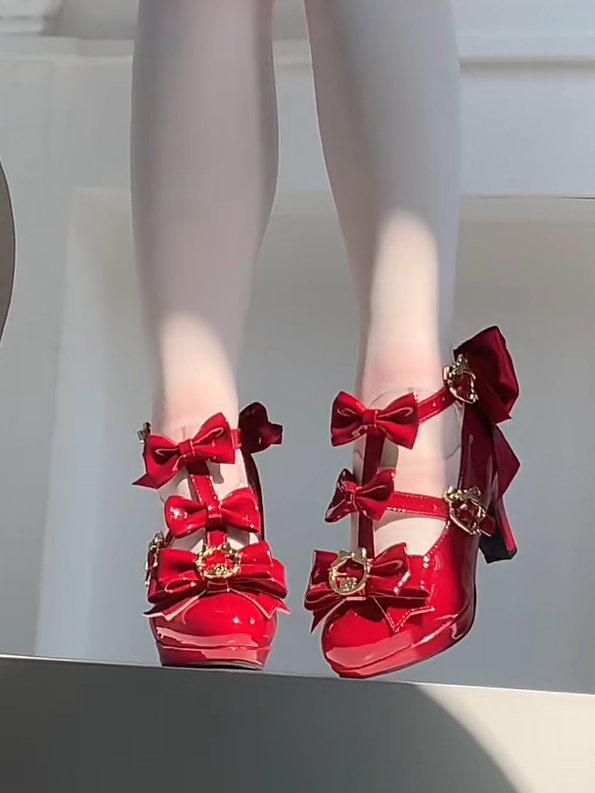 Janes Mary Wine Snap Details Bow Red Closure Lolita Hime with