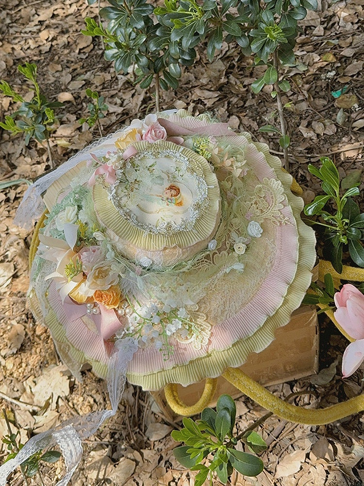 Feather-Adorned Straw Hat with Floral Motif for Lolita Looks - Hexagram