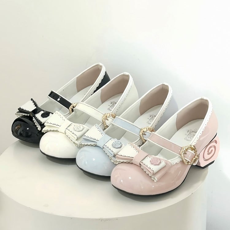 Snap  Mid-heel Narutomaki Black Mary Janes with Sweet Details Closure Lolita