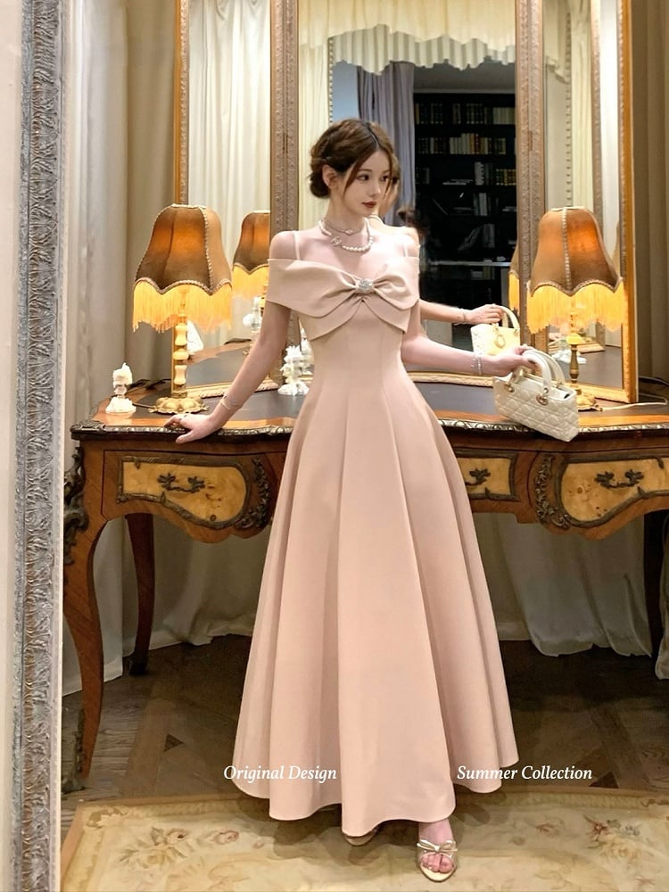 Elegant Detachable with Bowknot Long Straps Dress Off-Shoulder Party