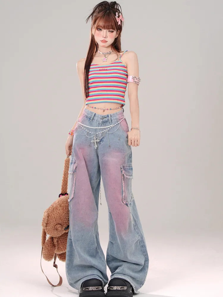 Jeans Saumtaschen Cargo Blau Roh