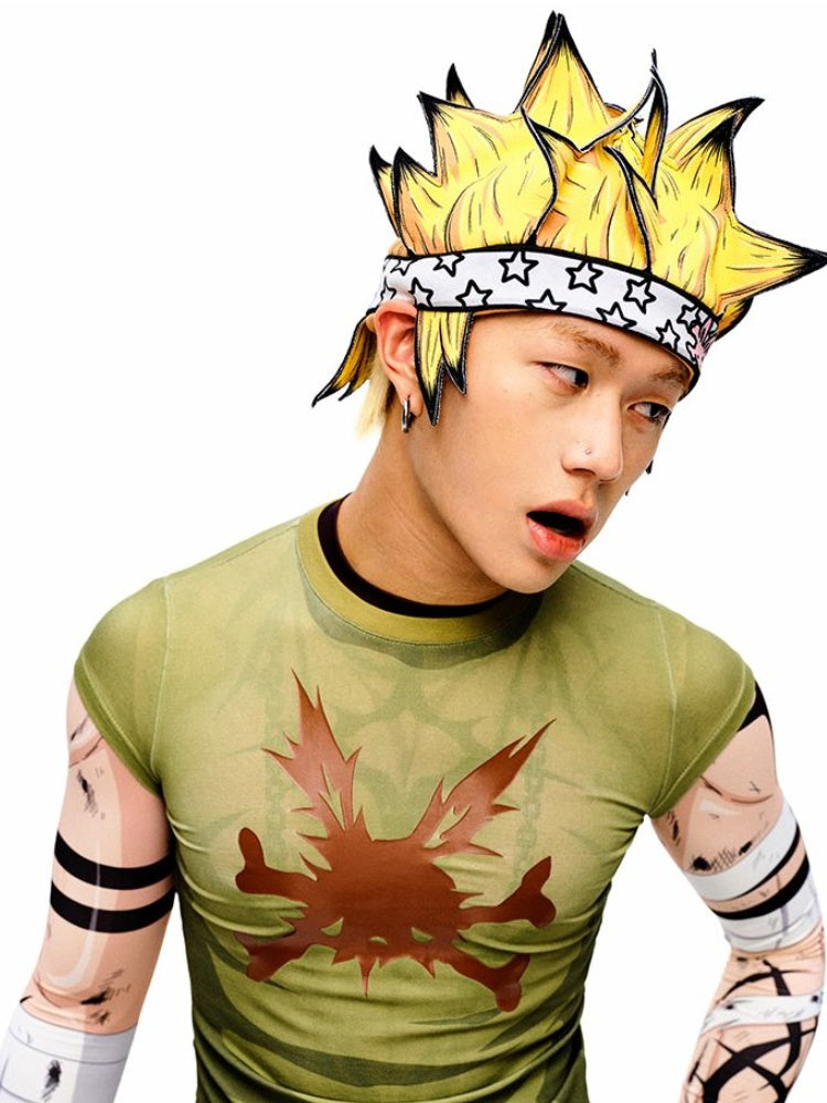 オレンジ/黄色の漫画風ショートヘアハット