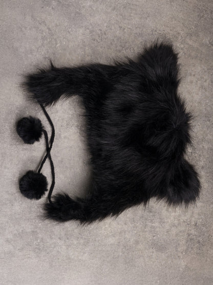 Cat Pin With Gothic Charms Bone Pompon Plush Decorated Ear Applique Skeleton Hat Black