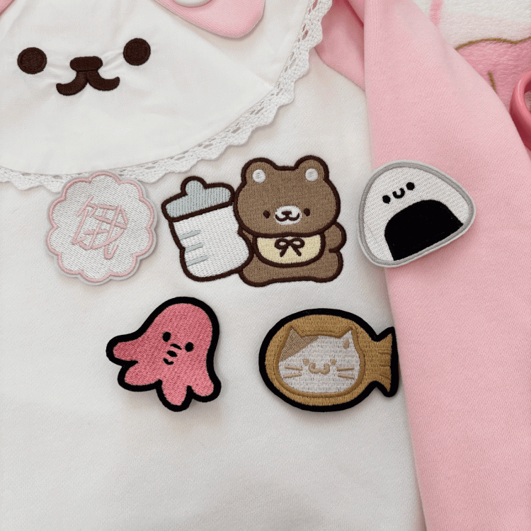 Sweatshirt: Bib Pink White Bear Embroidery