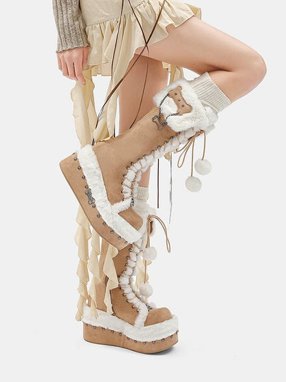 for Fold-over Version Brown Design Winter Boots - Cuff Plush Light Long Interior with