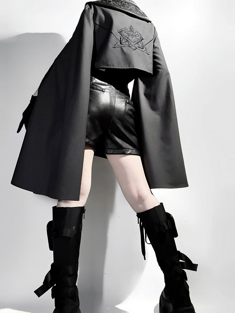 Ärmel XL Überlang Ouji Bodysuit Größe Leder Exklusiv + Futuristische Shorts Outfit Techwear Schwarze Jacke Cropped Lolita -