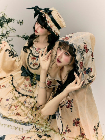 Black Bowknot Lace Vintage Hat with Floral Accents - Yimu Walnut