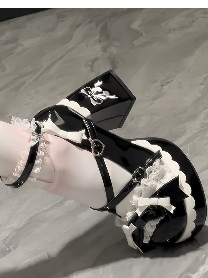 Black Toe High - Shoes Design Platform Heel Crisscross Block Round