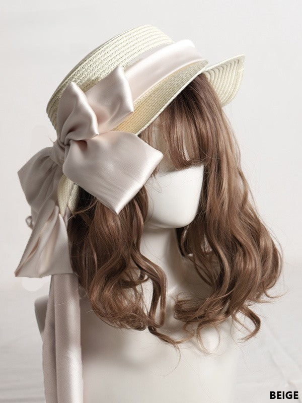 Detachable Lolita Sweet Bowknot Options Double-Layer Straw Color Hat 9 With