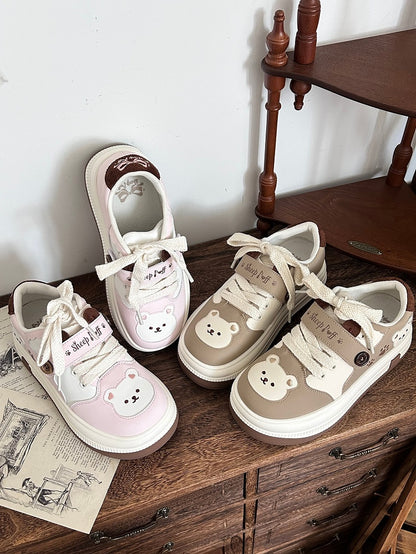 Lolita - Bear with Velcro Detachable Platform Sweet Theme Sneakers Paw Prints Brown