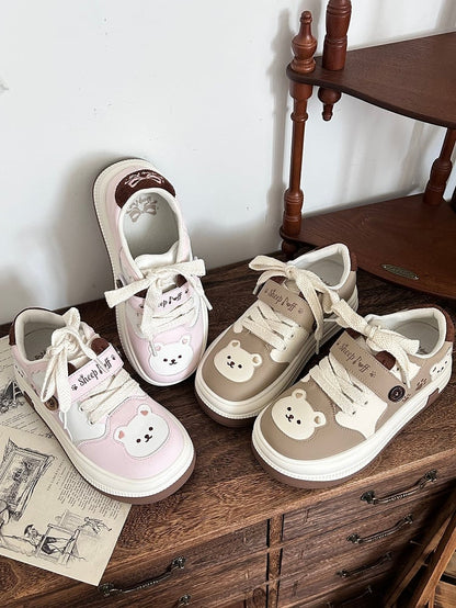 Lace-up Lolita Design with in Print Pink Paw Closure Platform Velcro Sweet Removable Sneakers