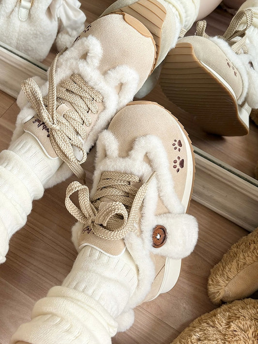 for Lolita with Stitching Dog Khaki Shoes Paw