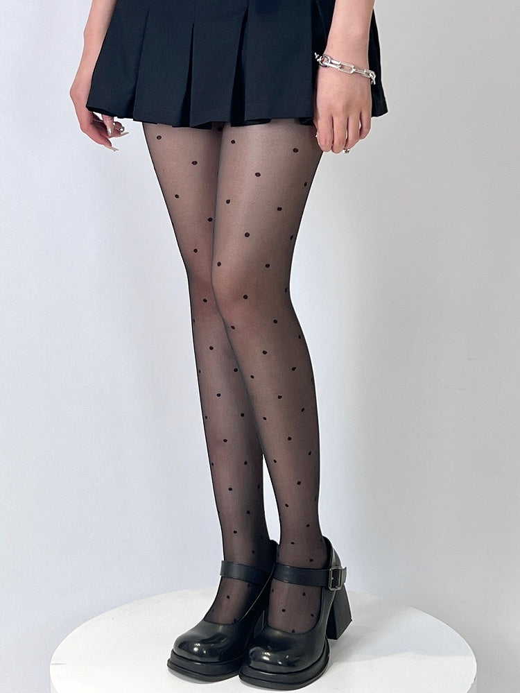 Regular Pattern Tights Polka-dot Version Black/White