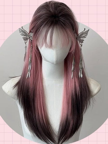 3 Optionen Lange glatte Kunsthaarperücke mit Pony