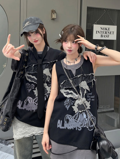 ビタースイートとTシャツのツーピース、フェイクブラックアップリケ、グレーのウサギ柄文字