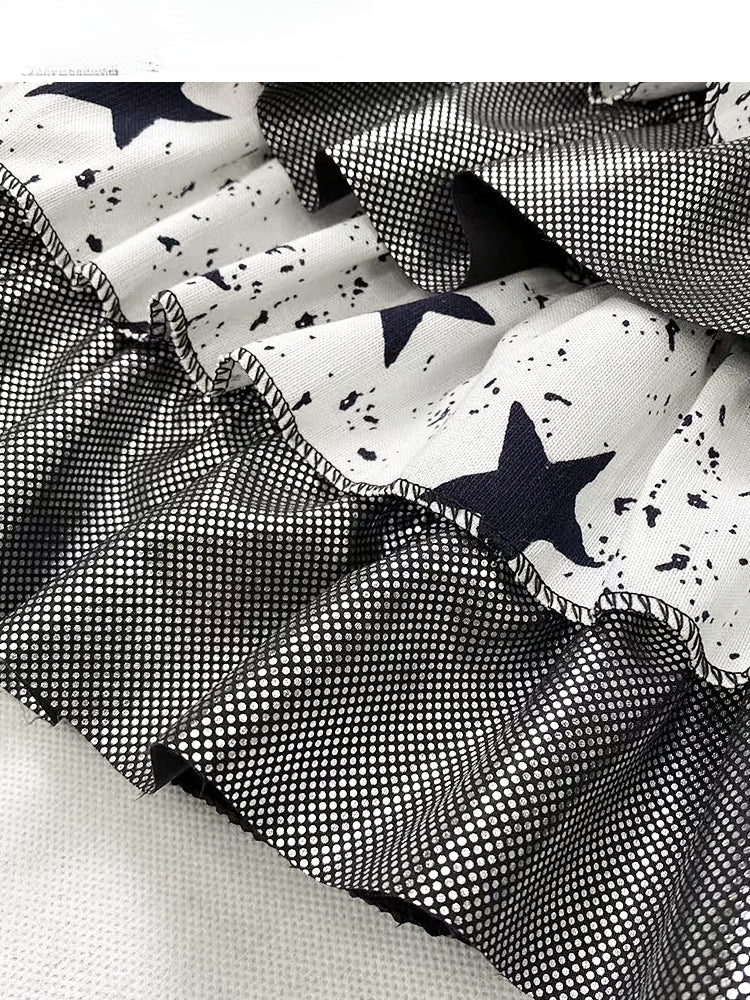 Black&White Star Print Tiered Skirt