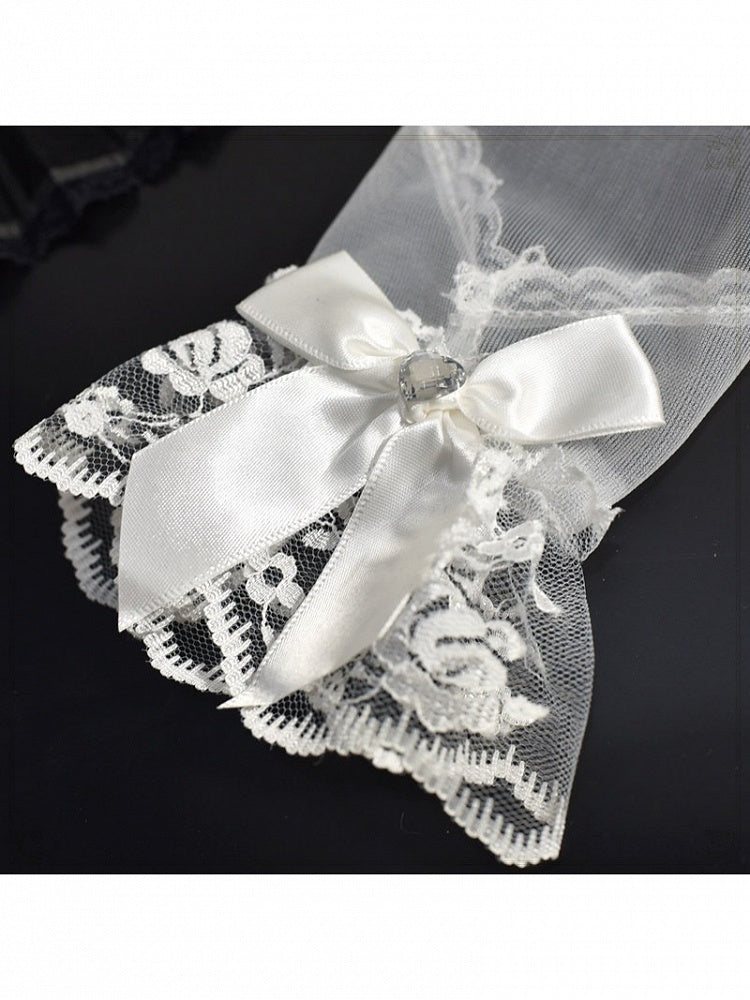 White Lace Wrist Cuffs with Bow Embellishment - Mr. Cat