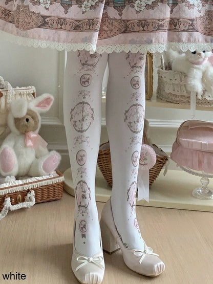 Sweet Lolita Tights with Floral Print in Three Colors - ROJI ROJI