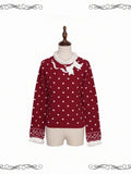 Red Polka Dot Long Sleeve Lolita Top for Winter - iris de nuit
