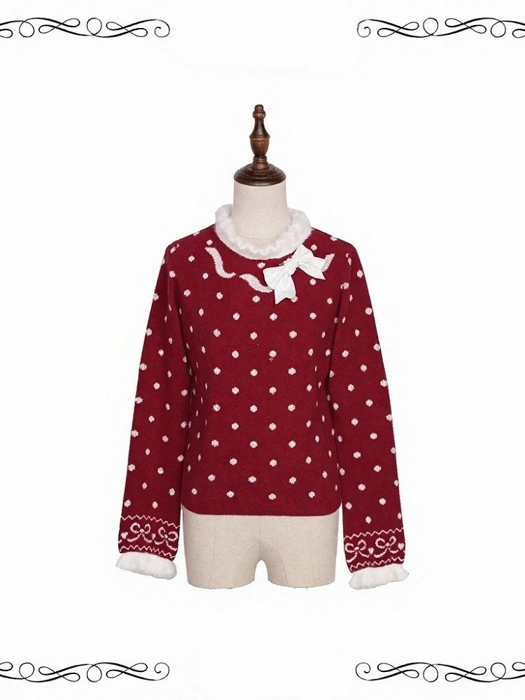 Red Polka Dot Long Sleeve Lolita Top for Winter - iris de nuit