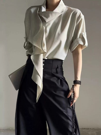 Sleeves Short with Light Shirt Accents Ribbon Ouji Green Flowing