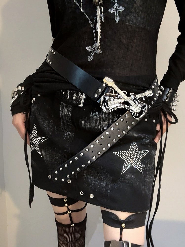 White/Black Leather Guitar Belt