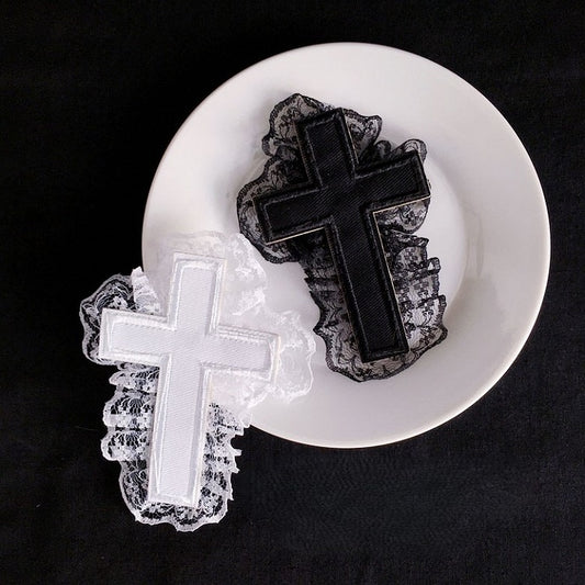 Trim Lace Hairclip Cross Black/White