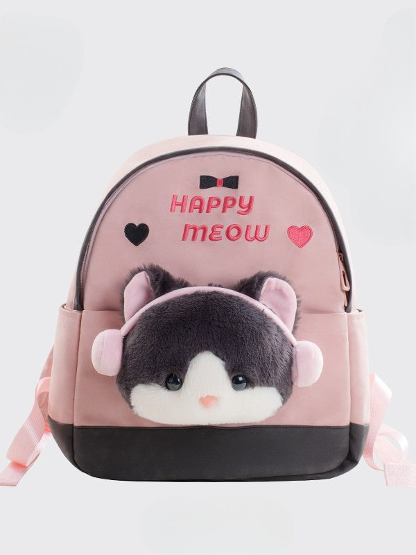 A PinkGray Embroidery Heart With Suede And Backpack Letter Plushie Kitty Detachable