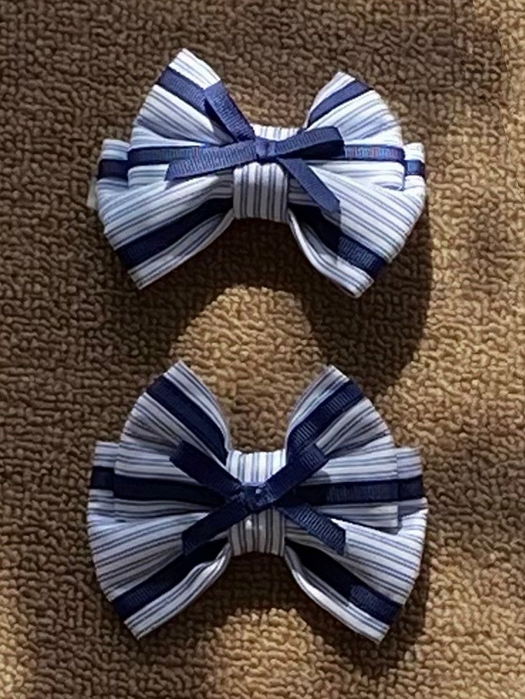 Bowknot / Dark Blue White Hairclip