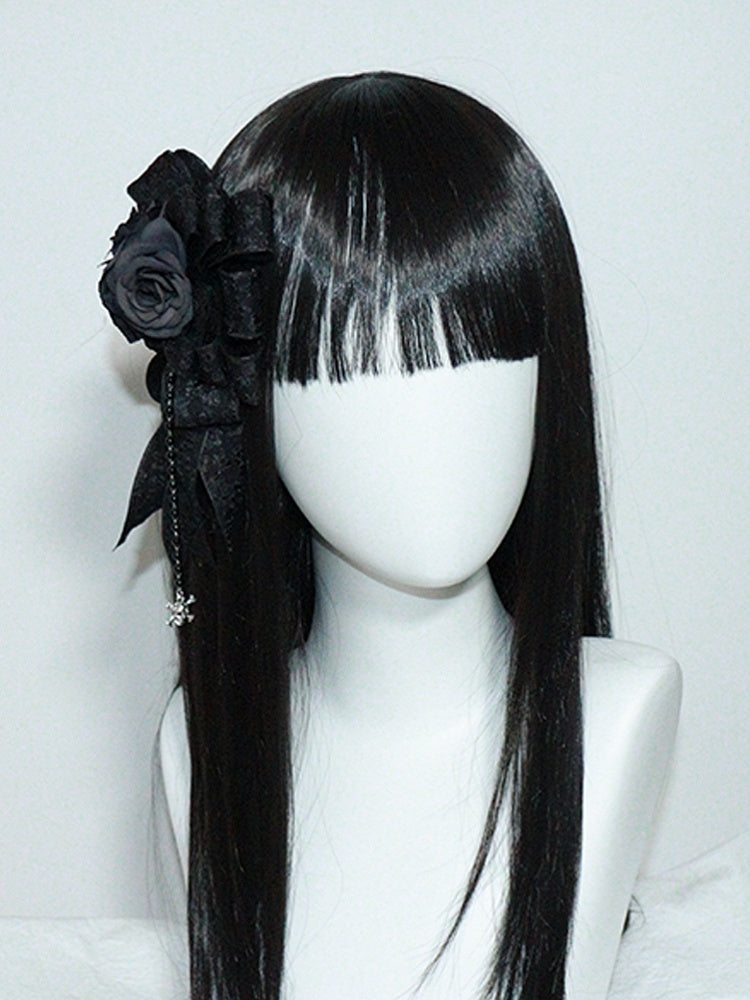Lolita Design Floral And Black with Skeleton Beaded Hairclip/Brooch Gothic Bow Charm
