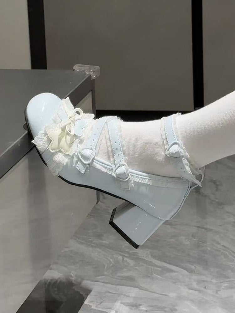 Blue Sweet PU in Lace with Edging Janes Mary Lolita