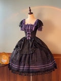Purple and Black Boned Basque Underbust Jumper Skirt - Alice Girl