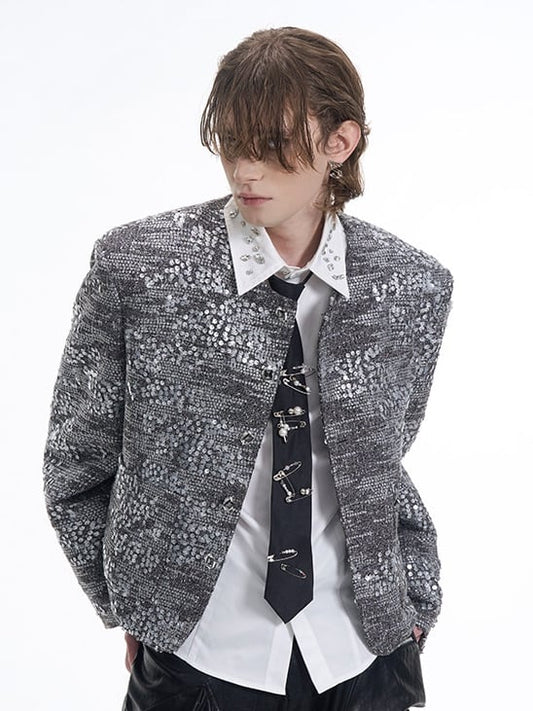 Accents Men's Silver Shoulder with Sequin Pads Jacket