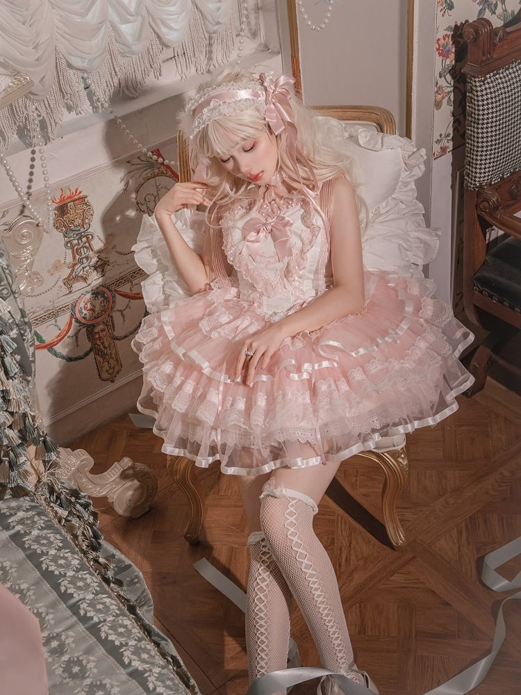 Lace-Trimmed Corset Jumper Skirt with Heart Bodice - Mademoiselle Pearl
