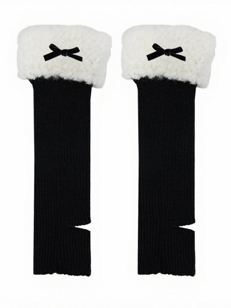 Four Colors Knit Plush Trim Leg Warmers with Bow - ModaSwings