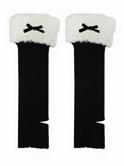 Four Colors Knit Plush Trim Leg Warmers with Bow - ModaSwings