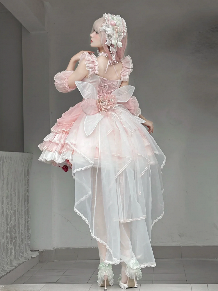 テーマピンクチューリップロリータドレスバレエコア姫レイヤードスカート