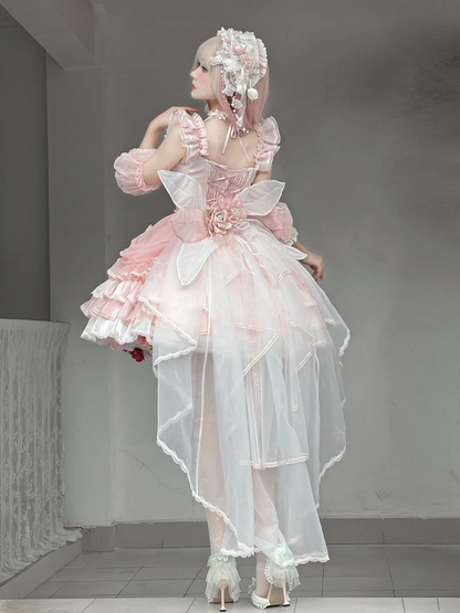 テーマピンクチューリップロリータドレスバレエコア姫レイヤードスカート